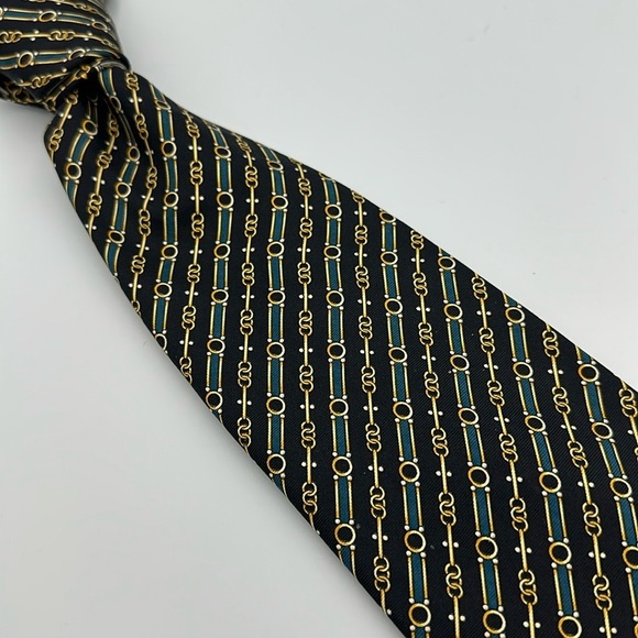Gucci By Paolo Gucci Vintage SilkTie Black Gold 59” Long - Picture 1 of 7